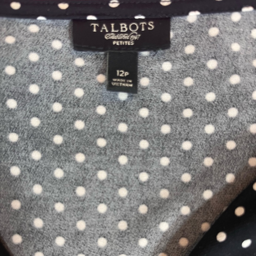 Talbots Polka Dot Wrap Dress Black White Petite 12P Career‎ Casual Chic Pristine - Picture 2 of 5